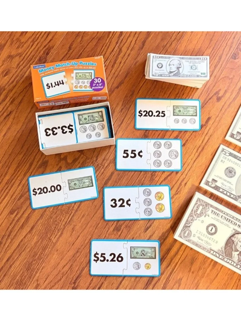 Money Match-Up Puzzles & Play Money Set For Kids Learning Financial Literacy
